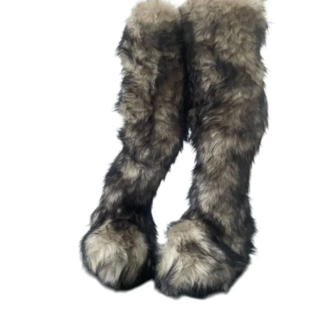 Club Exx Wild Instincts Thigh High Faux Fur Boots